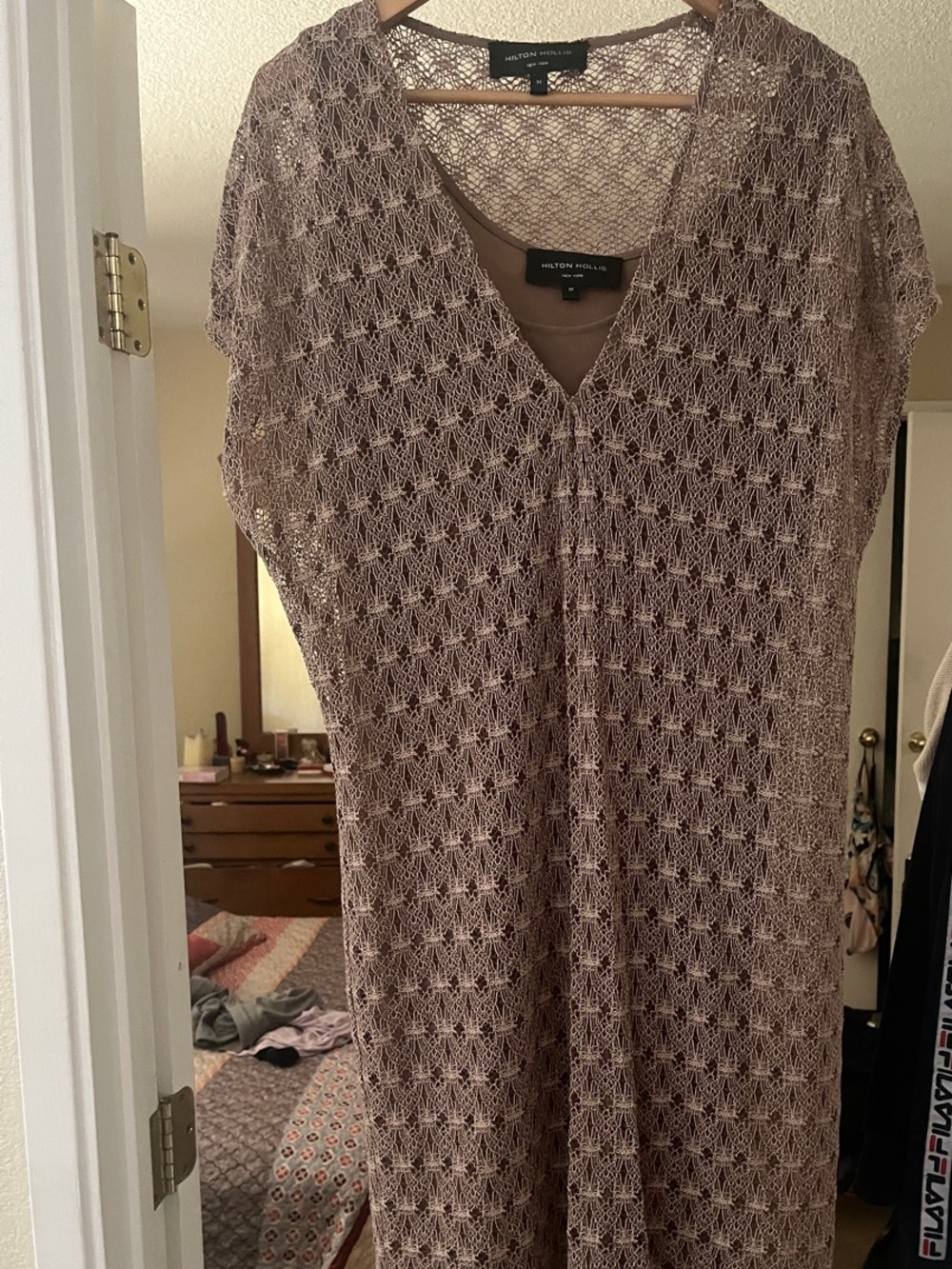 Hutton Mills Taupe Open-Knit V-Neck Tunic removable tunic